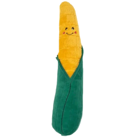 Zippy Paws Jigglerz Corn Dog Toy | Front Image of Yellow and Green Plush Corn