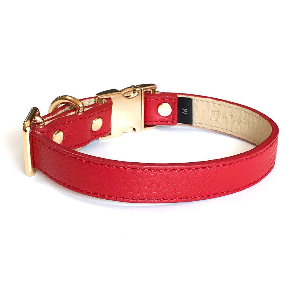 Fine Doggy Adjustable Red Leather Dog Collar