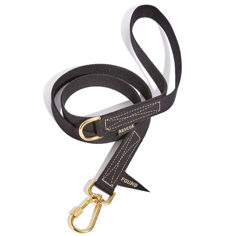 Found My Animal Black Hand Dyed Flat Leash, Front Image of Black and Gold Leash