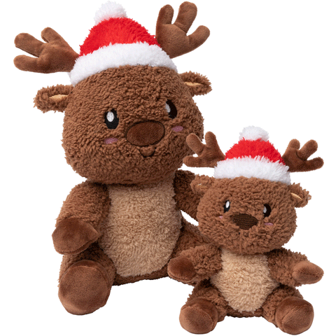 Fuzzyard Rodney Reindeer Dog Toy, Front Image of Small and Large Reindeer Plush Toys