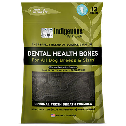 Indigenous Pet Products | Dental Health Bones Original Fresh Breath Flavor | Package Front