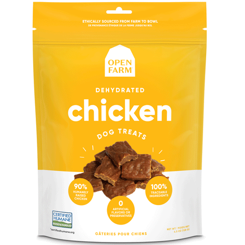 Open Farm Dehydrated Chicken Dog Treats 4.5oz | Front Image of Dehydrated Chicken Dog Treats