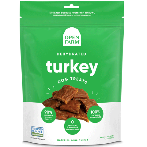 Open Farm Dehydrated Turkey Dog Treats 4.5oz | Front Image of Dehydrated Turkey Dog Treats