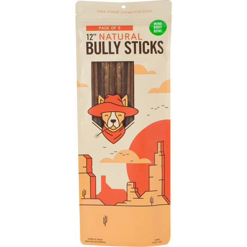 MIND BODY BOWL 12" Bully Stick (5 pack) Dog Treats